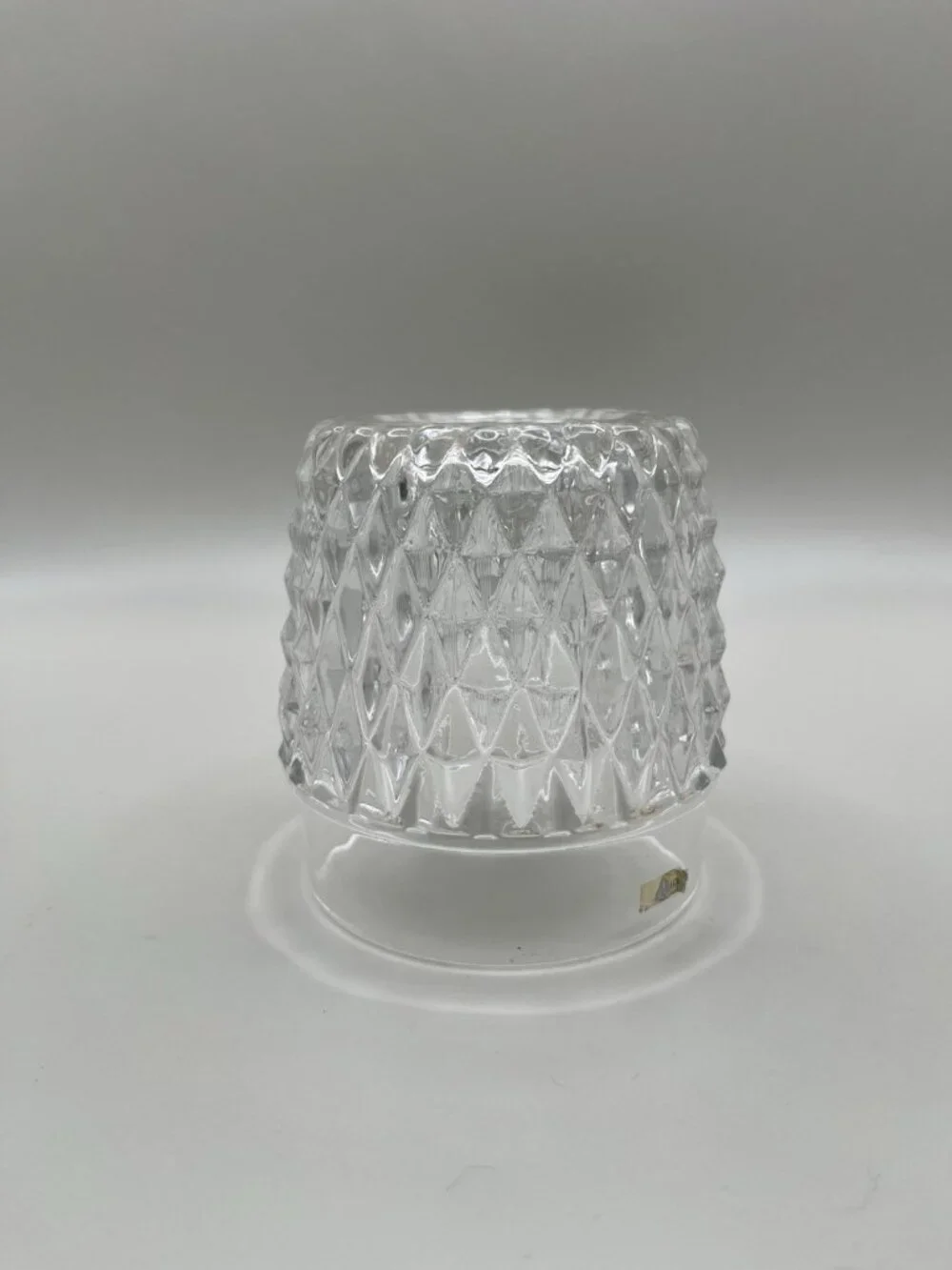 VTG Pressed Glass Diamond Votive Candle Holder Crystal Fairy Hollywood MCM Regal
